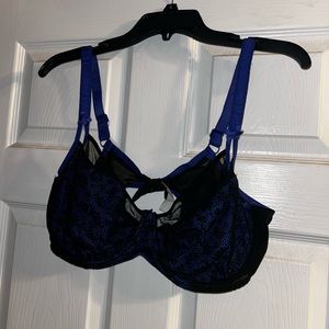 Blue and black unlined wired bra